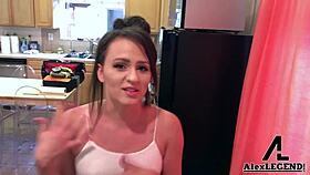 Big assed brunette Alex More rides French lord Alex Legend's long hard cock!