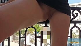 red black mix milf flashes shaved pussy on street