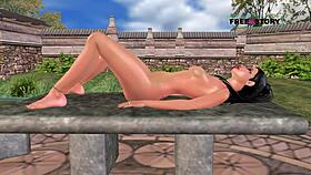 an animated 3d cartoon of a cute indian girl laying down and using a carrot creatively