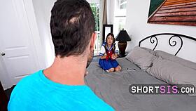 Shortsis captures short teen Violet Gems in family action on camera