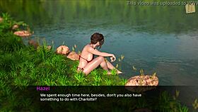 hot brunette with big tits flirts in 3d game