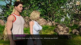 hot brunette with big tits flirts in 3d game