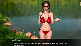 hot brunette with big tits flirts in 3d game