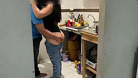 Boldly fucking my stepsister's big ass in the kitchen!