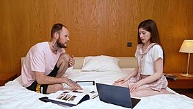 helping with homework leads to fucking wet pussy. cute teen rides monster cock.