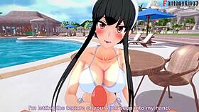 Yor Forger in bikini gets spied on during pool sex POV.