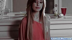 Gorgeous teens 18+ scissor outdoors under the sun with tan lines.