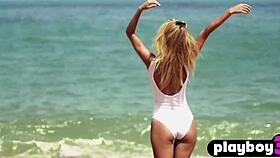 Beautiful Small 18+ Tits Blonde Milf Model Cara Mell Hot Posing On The Beach