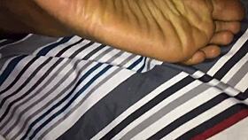 retro ebony footjob scene in classic blue film style