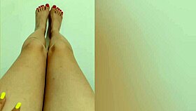 shy girl shows legs on camera