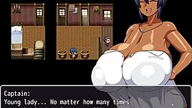 Tanned Girl Natsuki Flashes Huge Tits in Hentai Game to Help Captain Jerk Off 😏