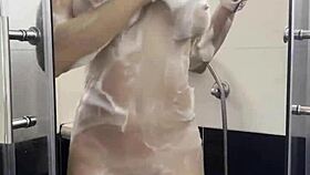 beautiful student masturbates in the shower with vibrator and wet pussy 😍