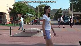 Brunette On Holiday Rips Clothes To Blow His Cock Passionately