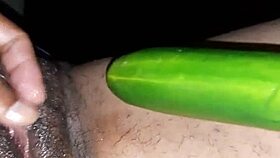 Sexy Indian wife oiled pussy with cucumber vibrator!