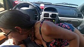latina milf sucks big cock on the road