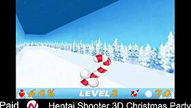 Enjoying retro hentai shooter at 3D Christmas party with big tits