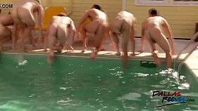 hot group having fun outdoor in pool