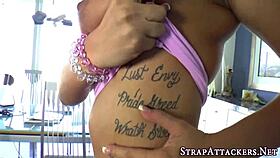 Strapon Fucked Lesbo POV with Blonde Big Tits and Tattooed Ass in High Definition
