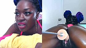 Watch this ebony cam girl squirt with toys on webcam 😍