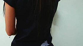 hot brunette slut stuffing her pussy with pink dildo