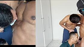 Female dominant young gay boy wet sucks on a big black cock penis of 25cm