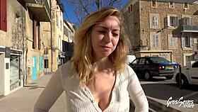 Elisa, a 26-year-old blonde French slut, showcases her natural big tits in lingerie for amateurs.