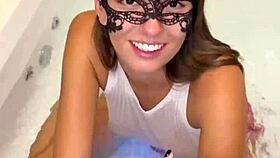 Wet clothed encounter in jacuzzi with hot tall brunette teen 18+