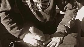 Nerd wipes cum on him after she sucks his cock in public 😈