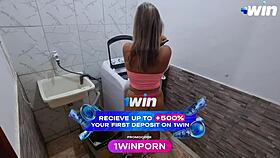 caught my latina milf washing clothes and gave her my shorts