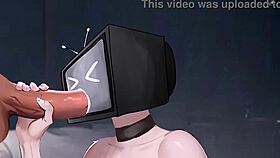 TV woman sucks cameraman's big dick in hentai loop