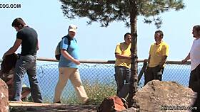 This redhead slave is getting her throat banged outdoors! 😈