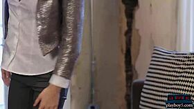 Sexy brunette model strips and rips clothes on date