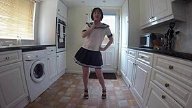 A British Wife in Uniform Dances a Striptease, Ripping Her Clothes Off