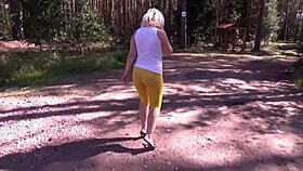 mature milf flashes her big ass outdoors feeling horny.