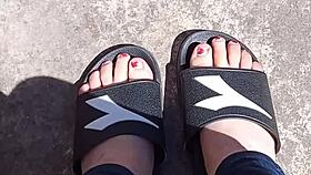 Feet Relaxing In The Sun Before A Pedicure.