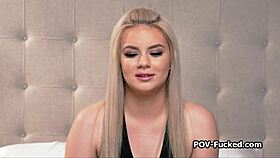 Juicy blonde shows curves and sucks dick on casting with vibrator interview