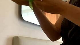 Young russian redhead dances seductively before camera