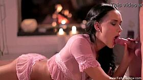 Beautiful Brunette by the Fireside in Oral Scene