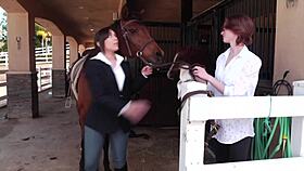 Two beautiful babes, ally evans and dani daniels, enjoy time in the horse stable