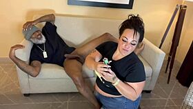 hey, check this mature babe licking balls and riding interracial cock in wild cowgirl.