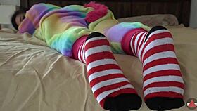 asian girl strips socks in cosplay fetish scene