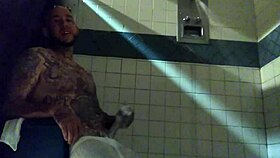 Is this tattooed white dick in the shower stroking too much?