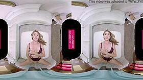 Blonde babe masturbates with dildo in vr reality