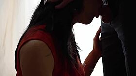 Hot wife gives deepthroat to friend in red dress