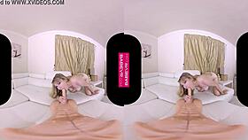 Blonde babe masturbates with dildo in vr reality