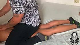 He dominated my stepsister with erotic massage on her natural tits