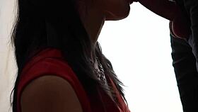 Hot wife gives deepthroat to friend in red dress