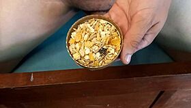 twink enjoys bisexual cum on cereal in fetish food play