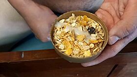 twink enjoys bisexual cum on cereal in fetish food play