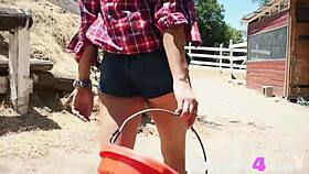Sexy black milf Briana Ashley STRUTS PERFECT TITS posing on the ranch.